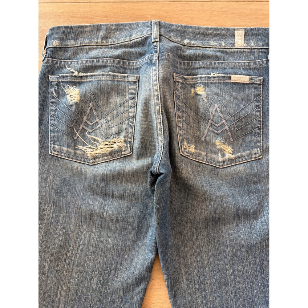 7 For All Mankind Lexie A Pocket Petite Distressed Flare Jeans Blue Size 30 - Picture 8 of 8